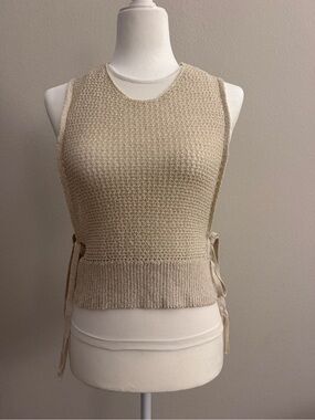 ZARA Metallic Thread Overlay Vest Top – size S - Champagne/Cream – EUC